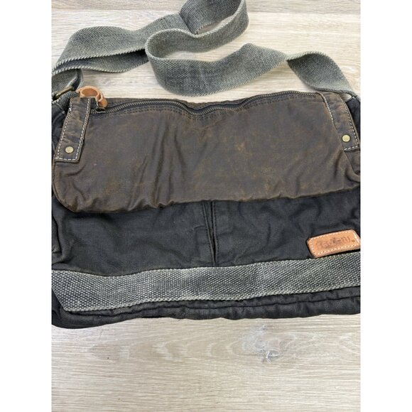 Bed Stu Hawkeye Black Waxed Canvas Messenger Bag Oil Slick Brown Gray - Picture 2 of 11